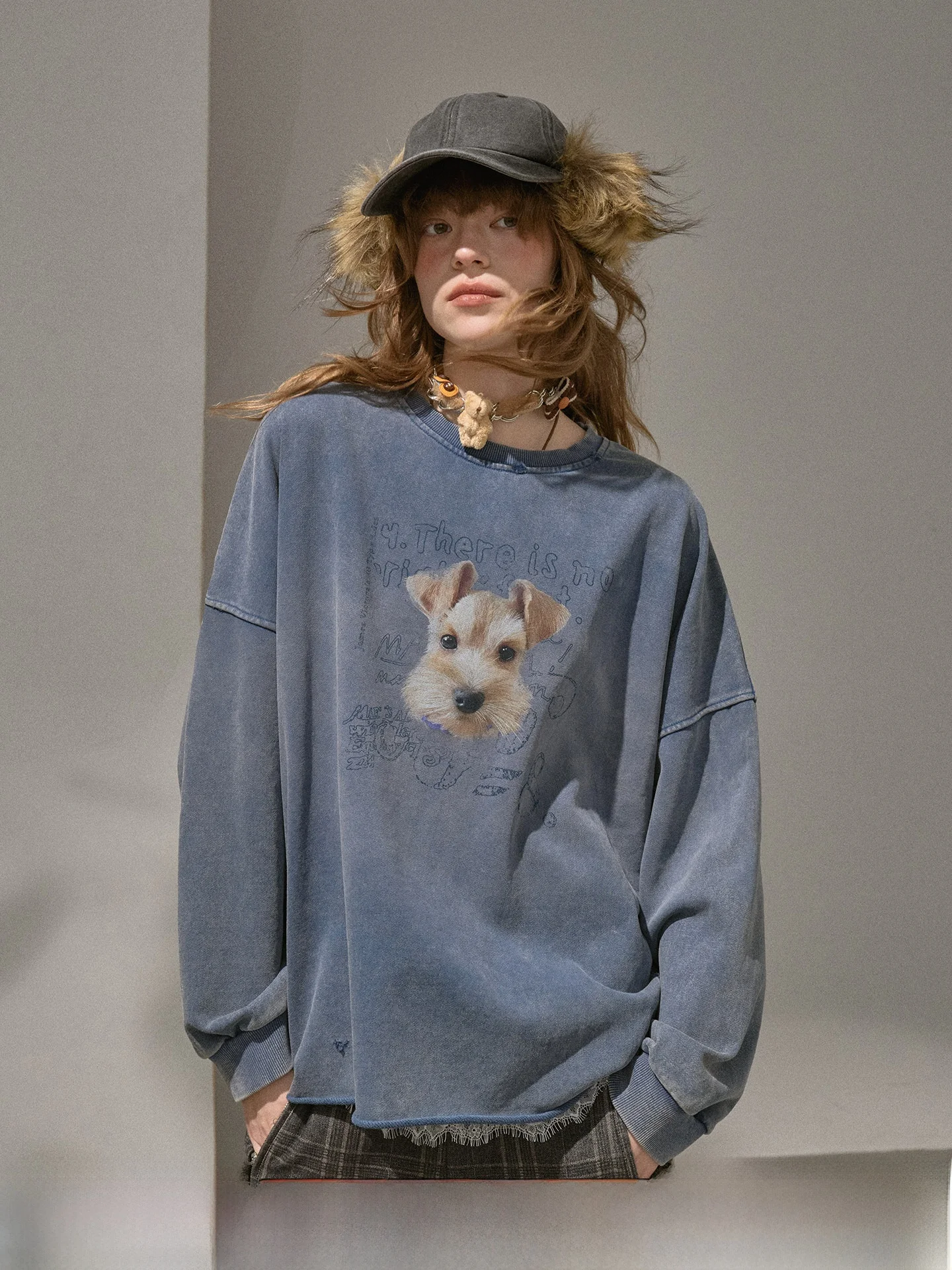 

Винтажная женская толстовка DIDDI MODA с длинными рукавами, круглым вырезом, принтом в горошек и рисунком маленькой собачки