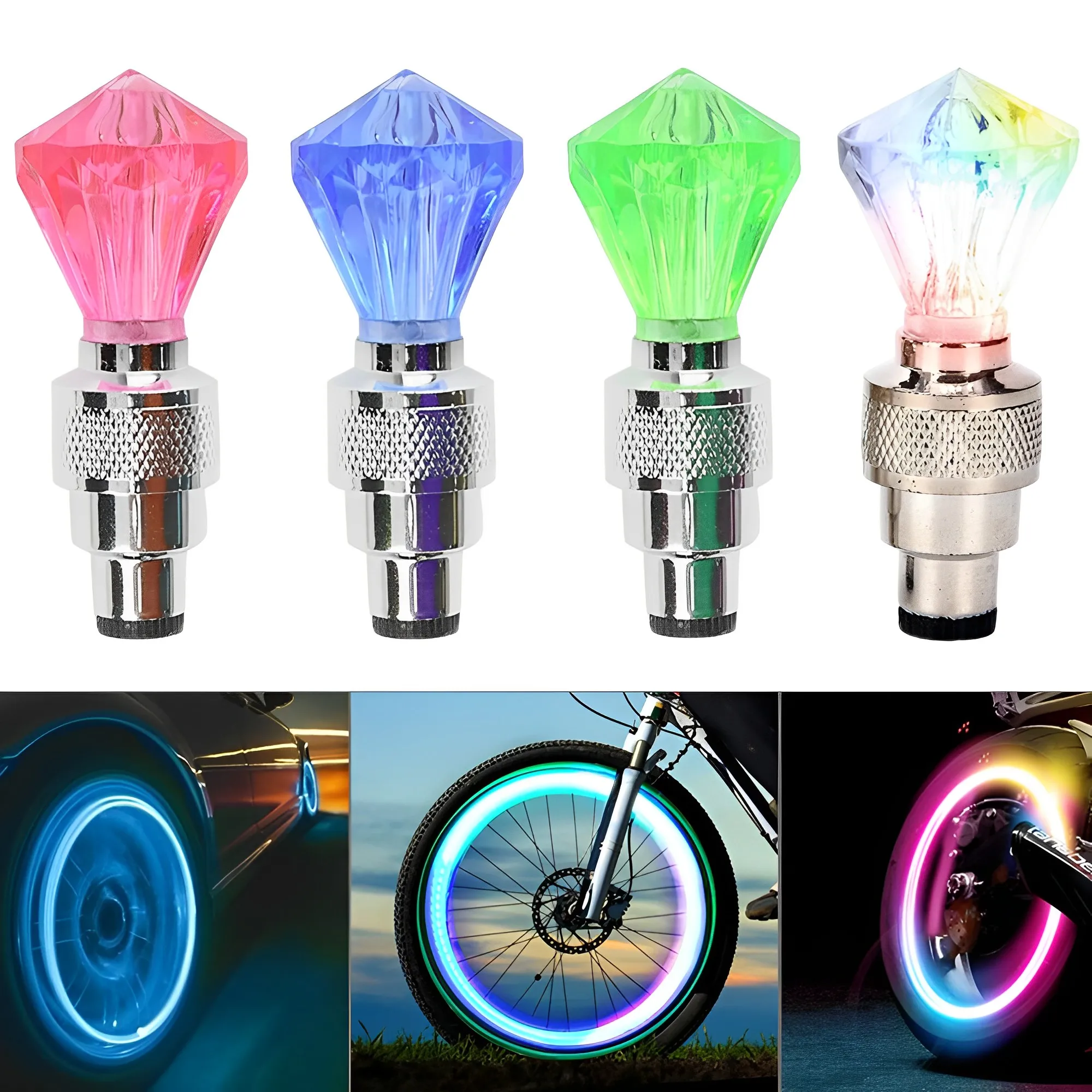 2Pcs Bicycle Valve Lights MTB Bike Wheel Spokes Tire Cycling LED Light with Battery Tyre Tire Valve Caps Bicycle Accessories