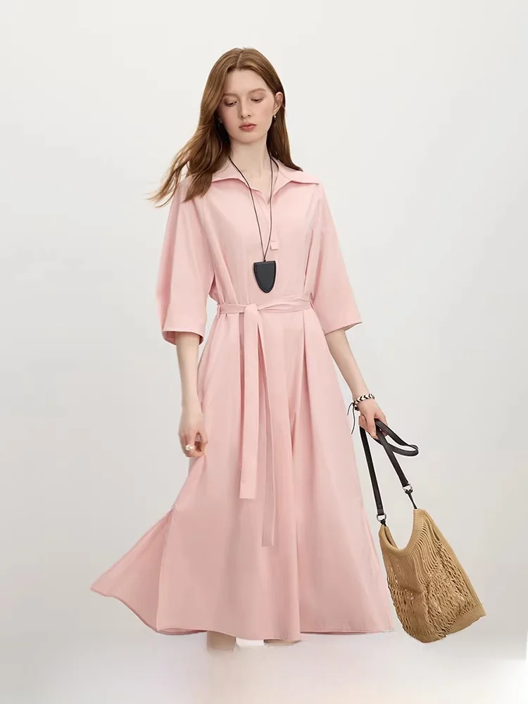 

Loose irt Dr Women Summer New Sle High Waist Belted Svel Cotton Blend X-ape Commute Friendly Ele Design