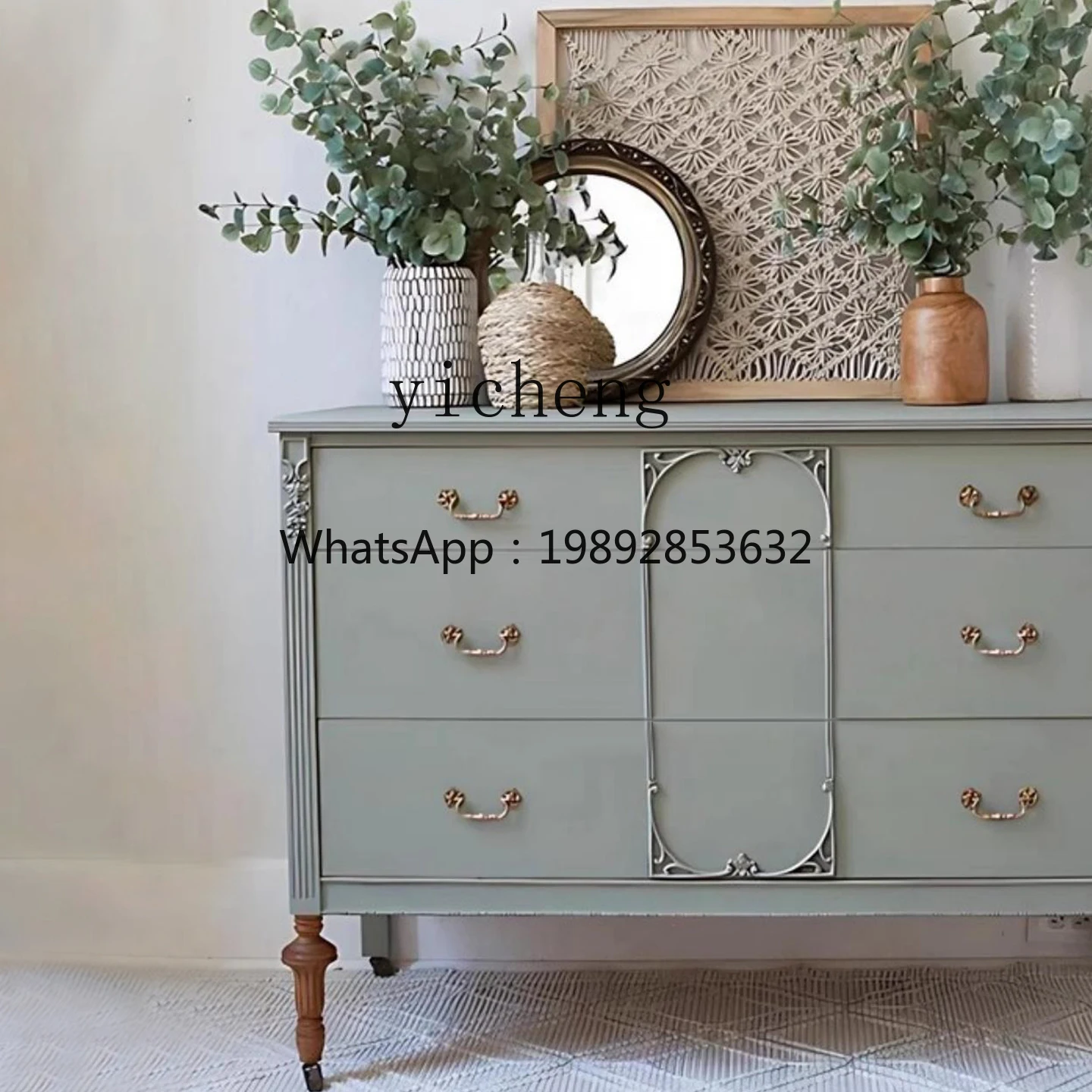YY French Retro Chest of Drawers Solid Wood Entryway Cabinet Living Room Hallway Wall Storage Cabinet Customizable