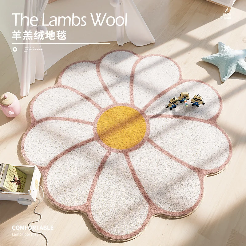 Nordic Fluffy Sun Flower Carpet Plush Rugs Cushion Girl Round Bedroom Children\'s Room Floor Mat Home Soft Mat For Baby Play Mat