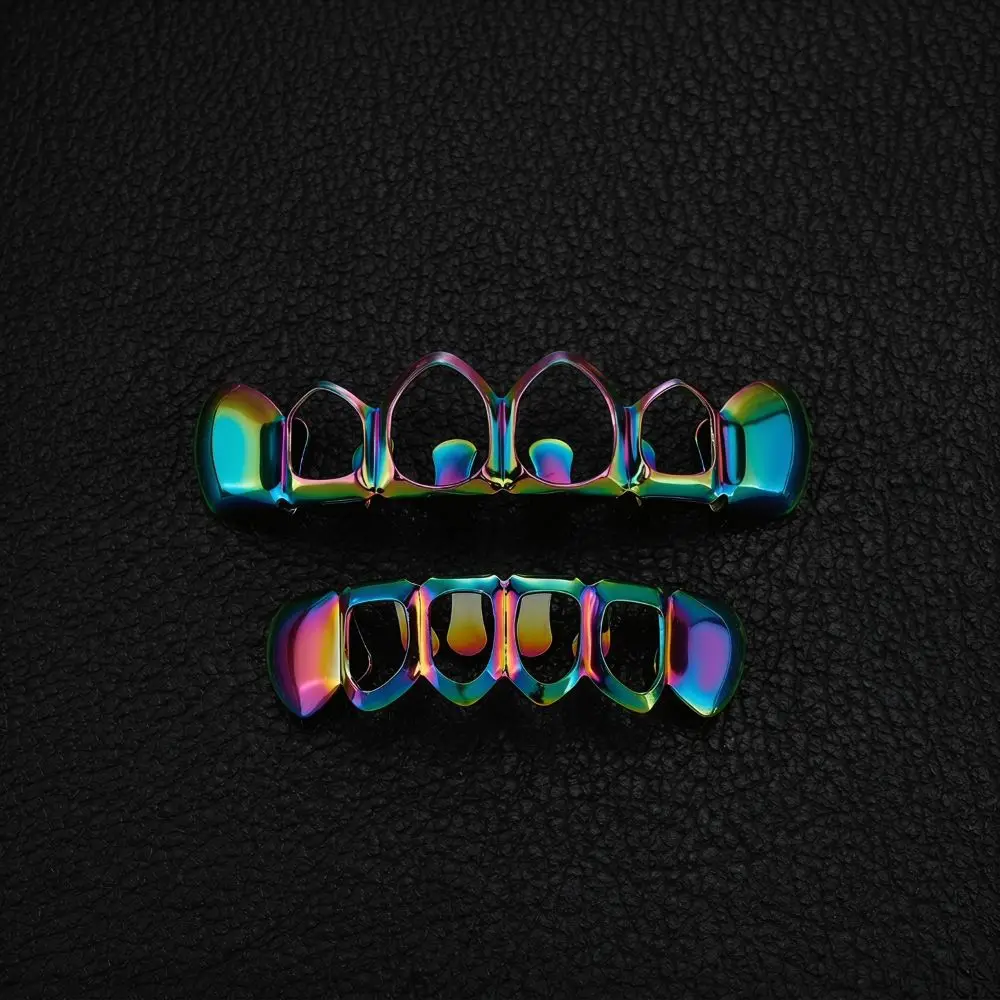 2Pcs/Set Hip Hop Dental Grills Classic Simple Hollow Teeth Grillz Braces Fashionable Glossy Charm Teeth Grillz Tooth Decoration
