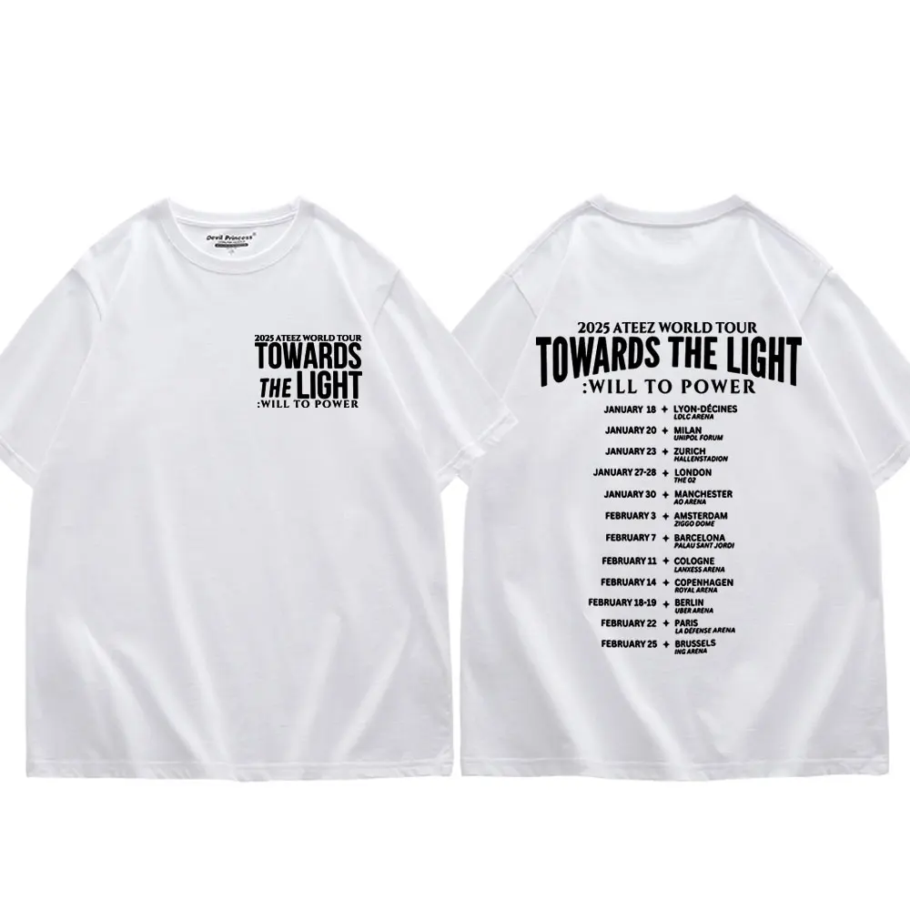 Limited Ateez Towards The Light World Tour T Shirts Kpop Fashion Clothing Short Sleeve T-shirt Men Women Casual Cotton T-shirts