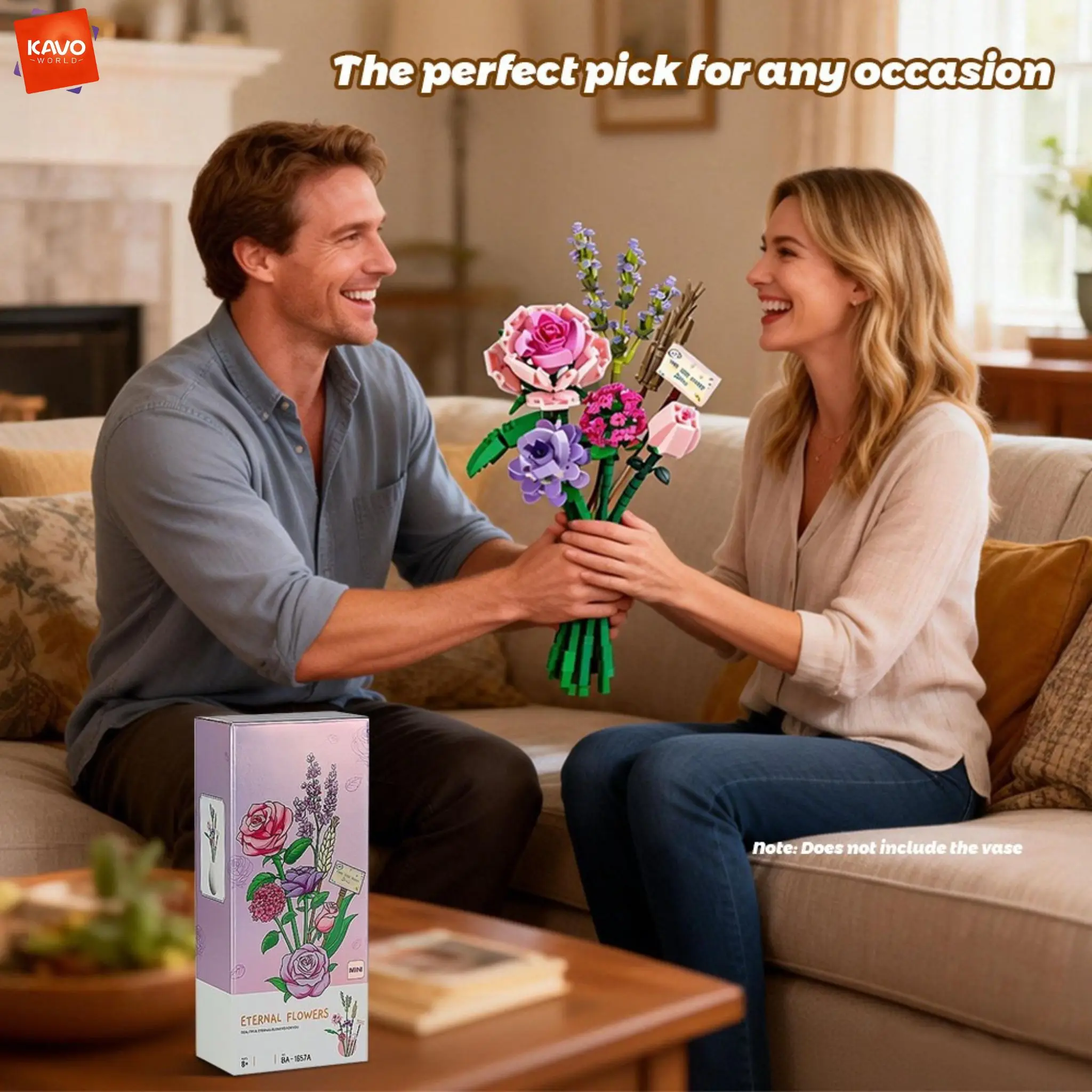 KAVOWORLD 544PCS Elegant Rose Lavender Brick Flower Bouquet Everlasting Building Blocks Romantic Anniversary Gift Home Decro - view 4