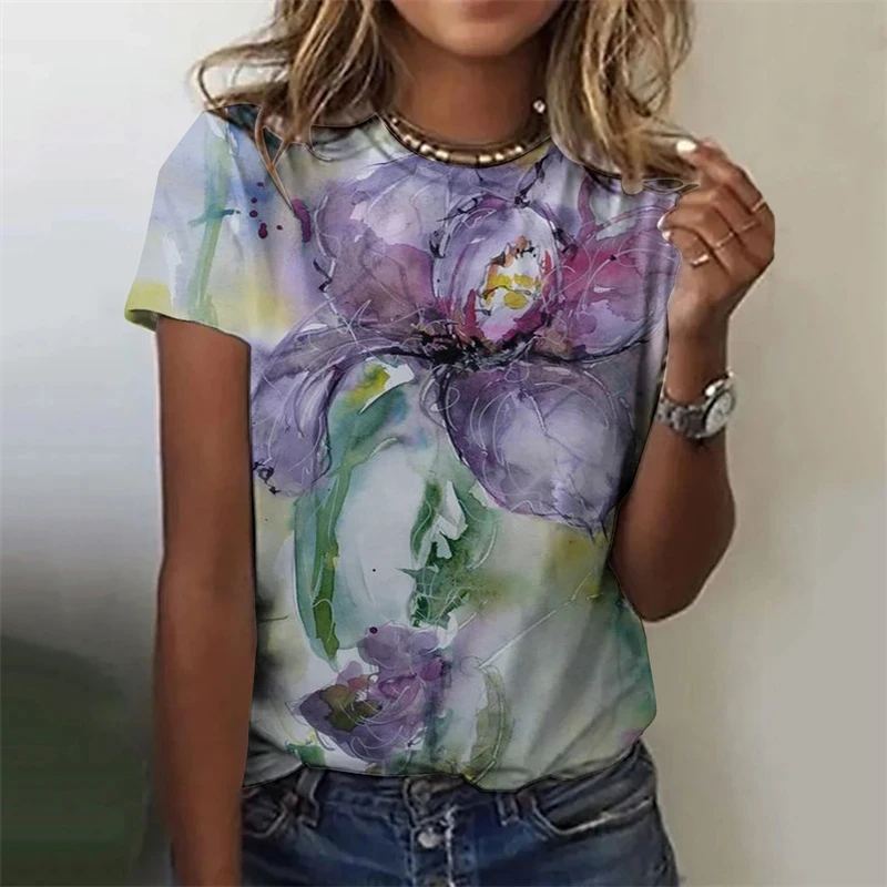 

Summer Harajuku New 3D Flowers Printing T Shirt Floral Graphic T-shirts Women Fashion Short Sleeves Girls Vintage Tee Shirts Top