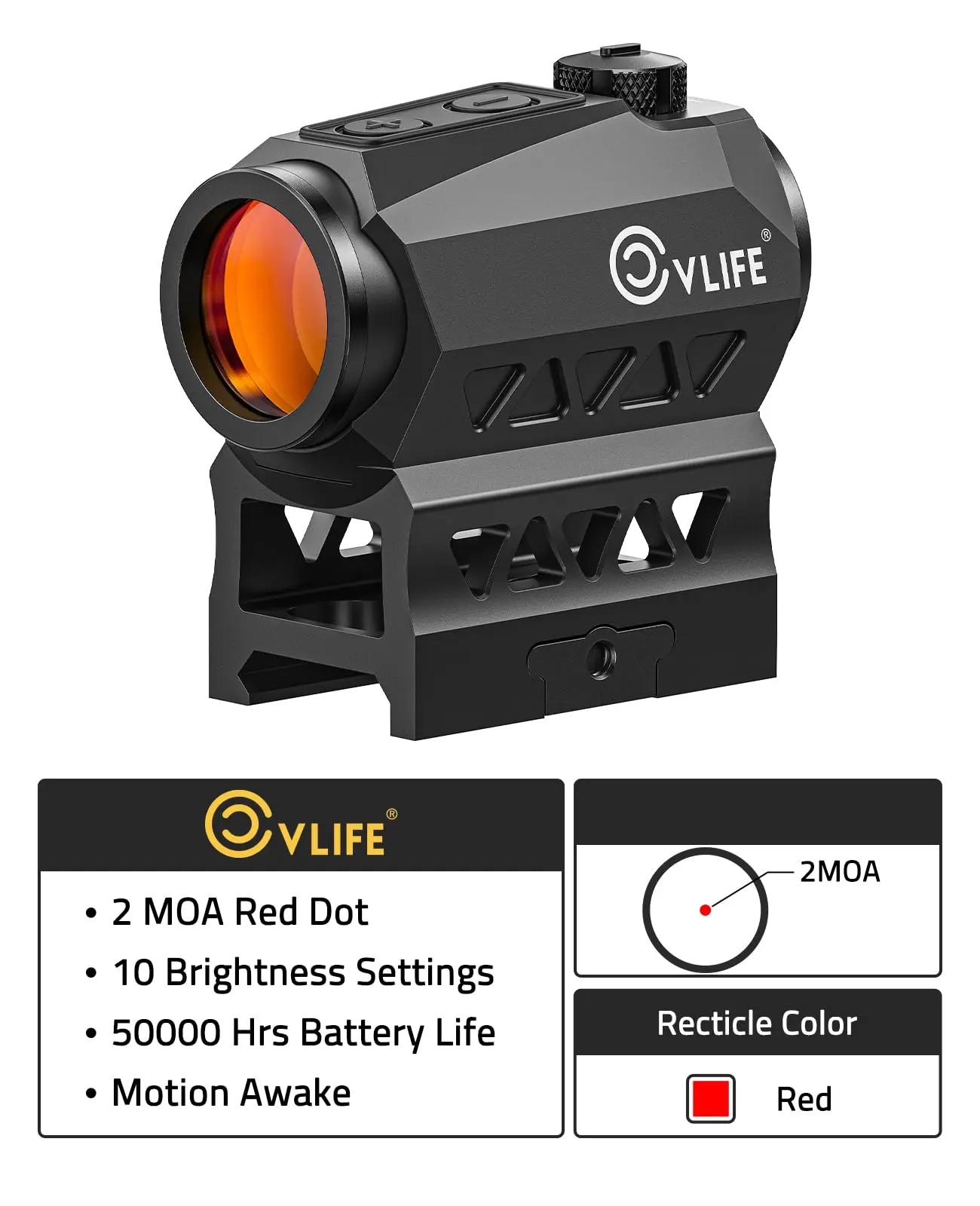 

CVLIFE Rifle Scope Red Dot Sight 20mm 2MOA Compact Optics Reflex Sights Motion Awake with Co-Witness Riser and Low-Profile Mount