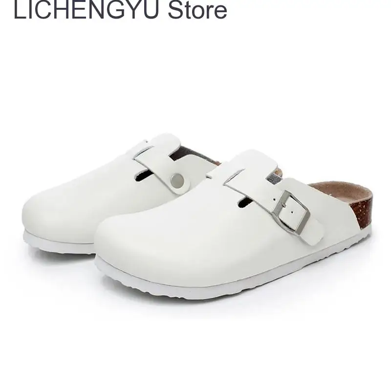 2023 New Fashion Men Beach Cork Slippers Summer Unisex Solid Color Non-slip Outside EVA Waterproof PU Leather Slide Shoe