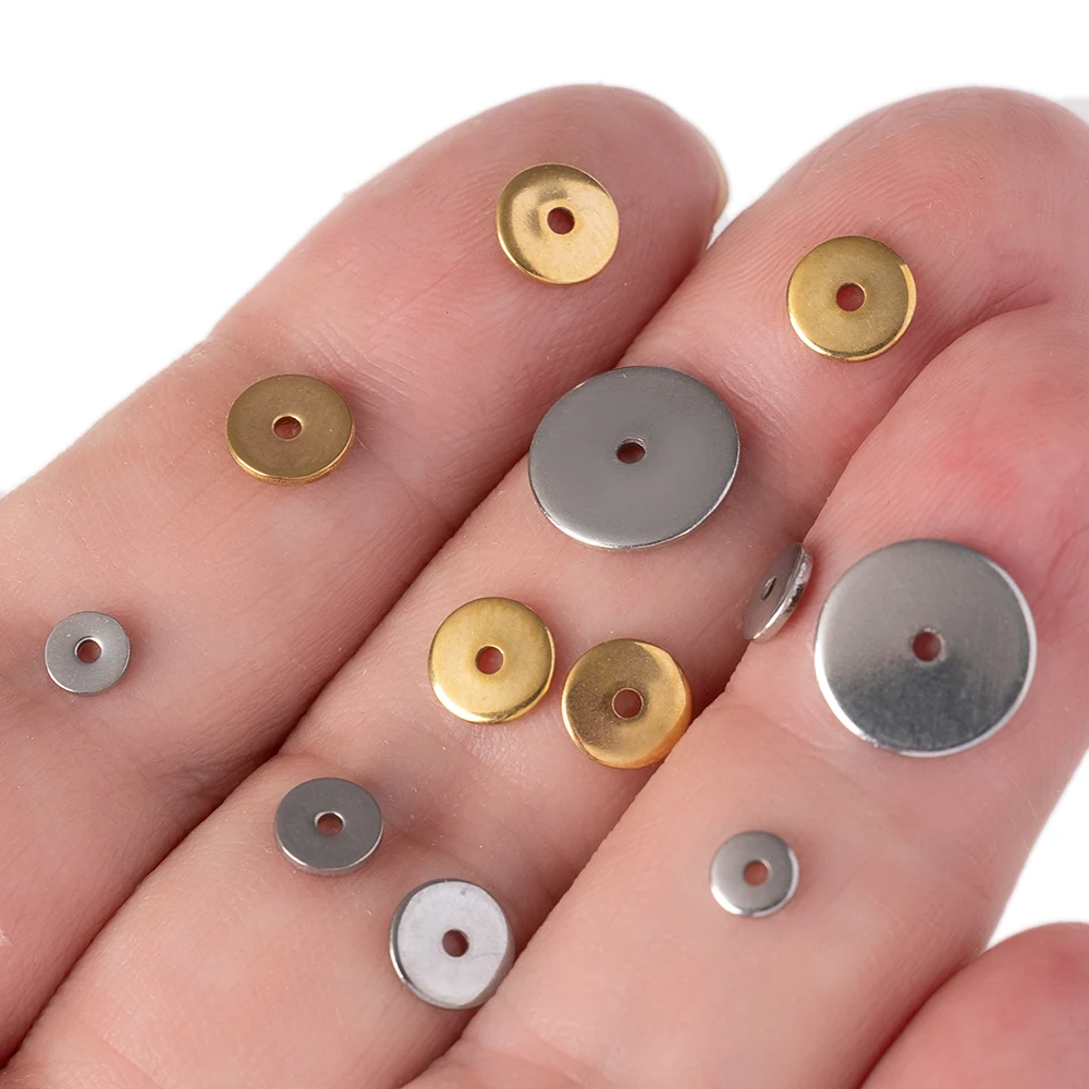 50Pcs 4/6/8/10mm Stainless Steel Golden Flat Round Disc Loose Spacer Beads For DIY Bracelets Necklace Jewelry Making Supplies