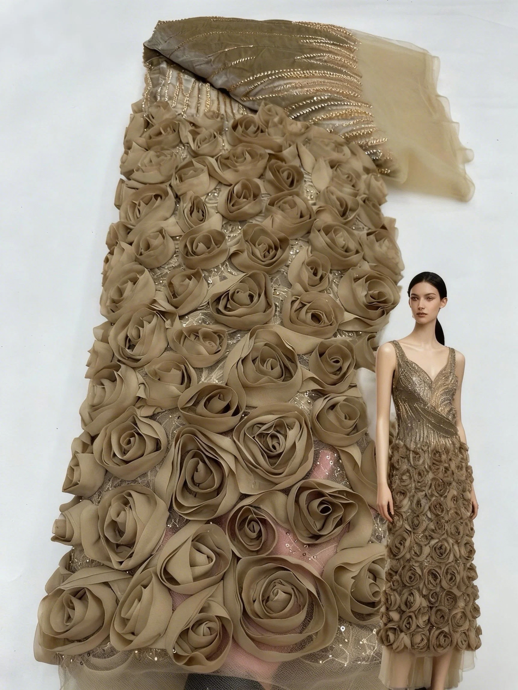 

Элегантная африканская кружевная ткань с тяжелыми бисером и 3D розами, 2022, французская сетчатая кружевная ткань с блестками для шитья свадебного платья в нигерийском стиле