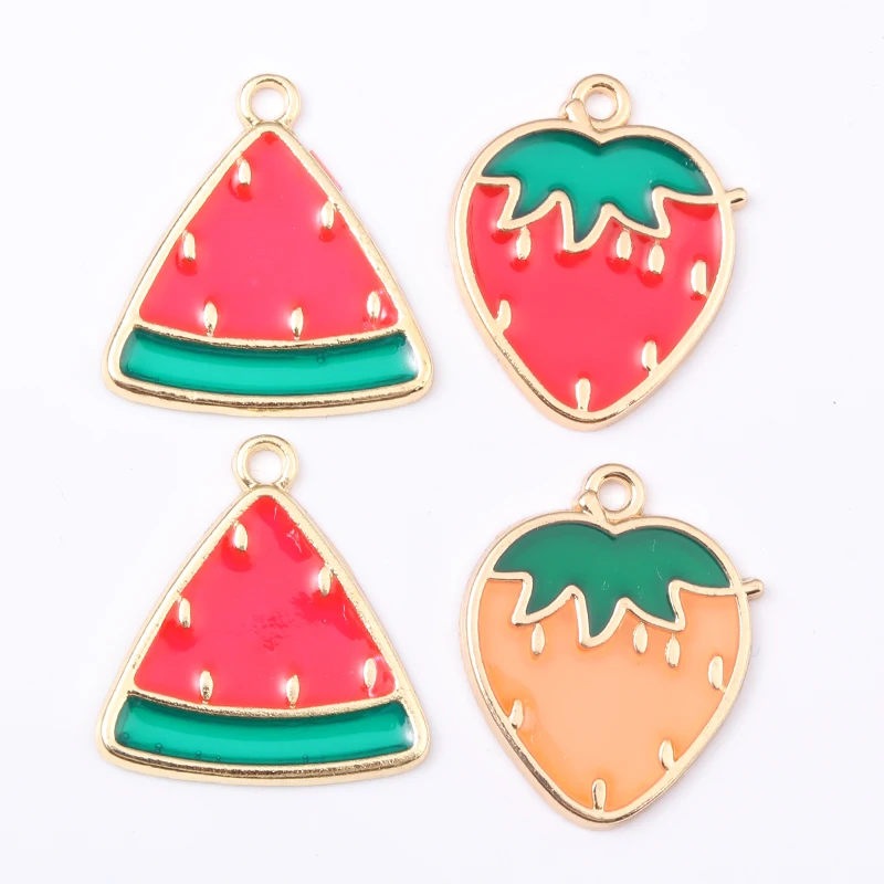 10 PCS Cute Watermelon Strawberry Acrylic Charms Cartoon Fruits For Making Necklace Handmade DIY Jewelry Findings