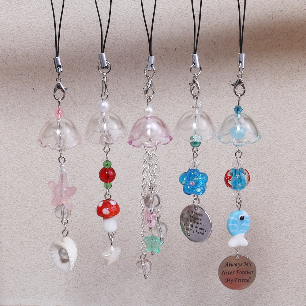 30 قطعة الاكريليك الرياح جرس الخرز الملونة الخرز قبعات قنديل البحر DIY بها بنفسك الديكور سلسلة هواتف صنع الملحقات اليدوية السحر