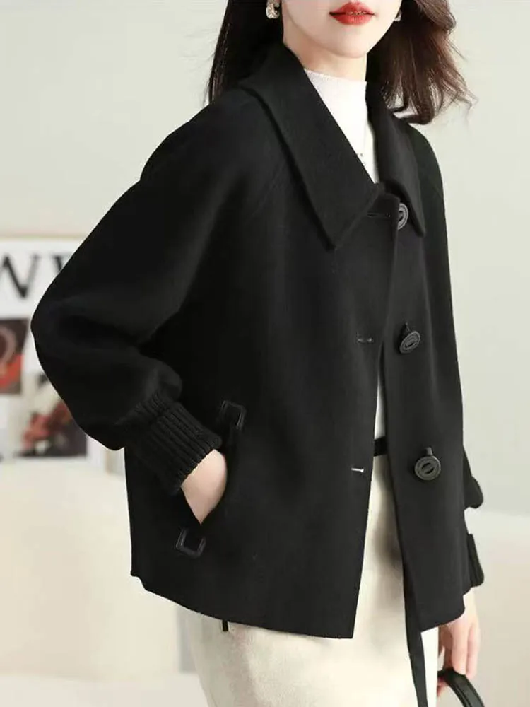 ملابس خارجية صوفية على الموضة الكورية سترات نسائية غير رسمية برقبة على شكل طية صدر واحدة سترات خريف وشتاء بأكمام طويلة من مزيج الصوف Chaquetas #5