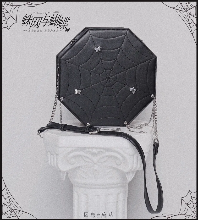 Vintage Gothic Punk Spider Web with Butterfly Handbags Black Women Girl Cosplay Shoulder Crossbody Bags