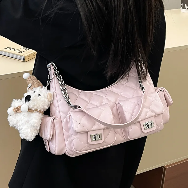 

Стеганая мотоциклетная сумка, модный дизайн, кошелек с цепочкой и ремешком, винтажная сумка на плечо для женщин, шикарная повседневная сумка