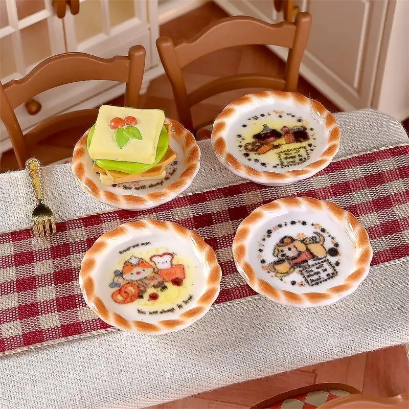 10 pçs/set casa de bonecas em miniatura filhote de cachorro cão impressão pão pan modelo casa de boneca cena diy decoração acessórios crianças fingir jogar brinquedos-brinquedo