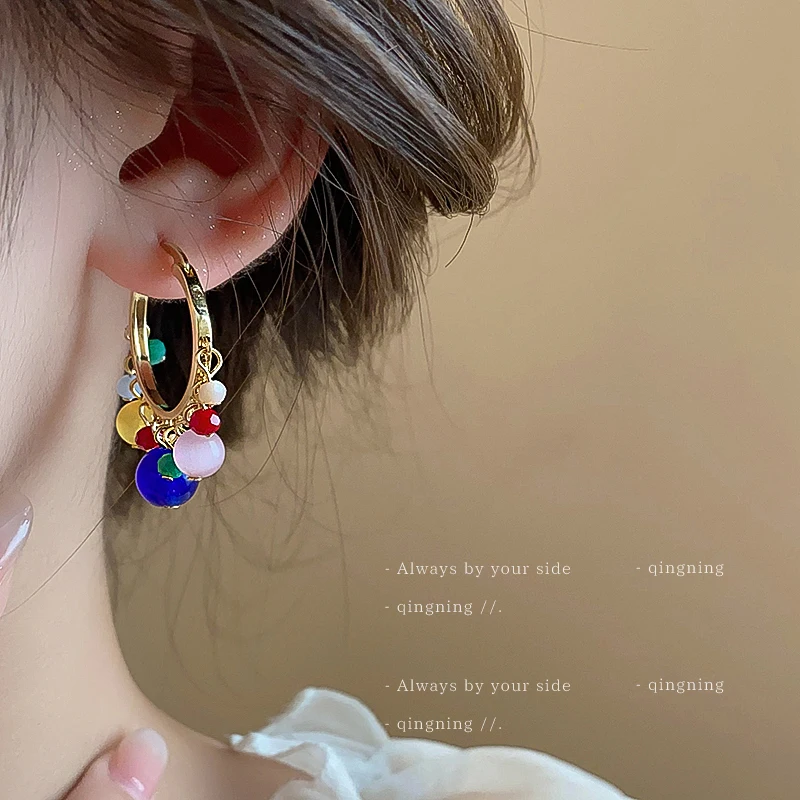 French Romantic Retro Rainbow Opals Tassel Earrings for Women\'s and Girl\'s Vacation Style Jewelry 2024 New Hot Ears Accessories