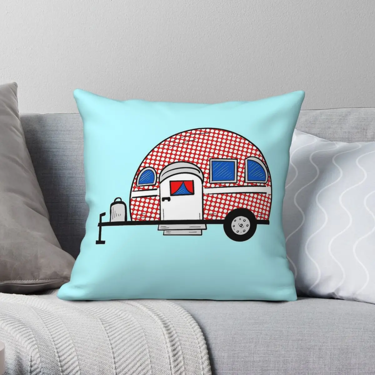 Caravan Camp Square Pillowcase Polyester Linen Velvet Pattern Zip Decorative Pillow Case Sofa Cushion Cover Wholesale