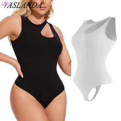 Bodysuits Sexy Ribbed Sleeveless One Shoulder Tank Tops Exercise Bodysuits Women Tummy Control Slimming Underwear