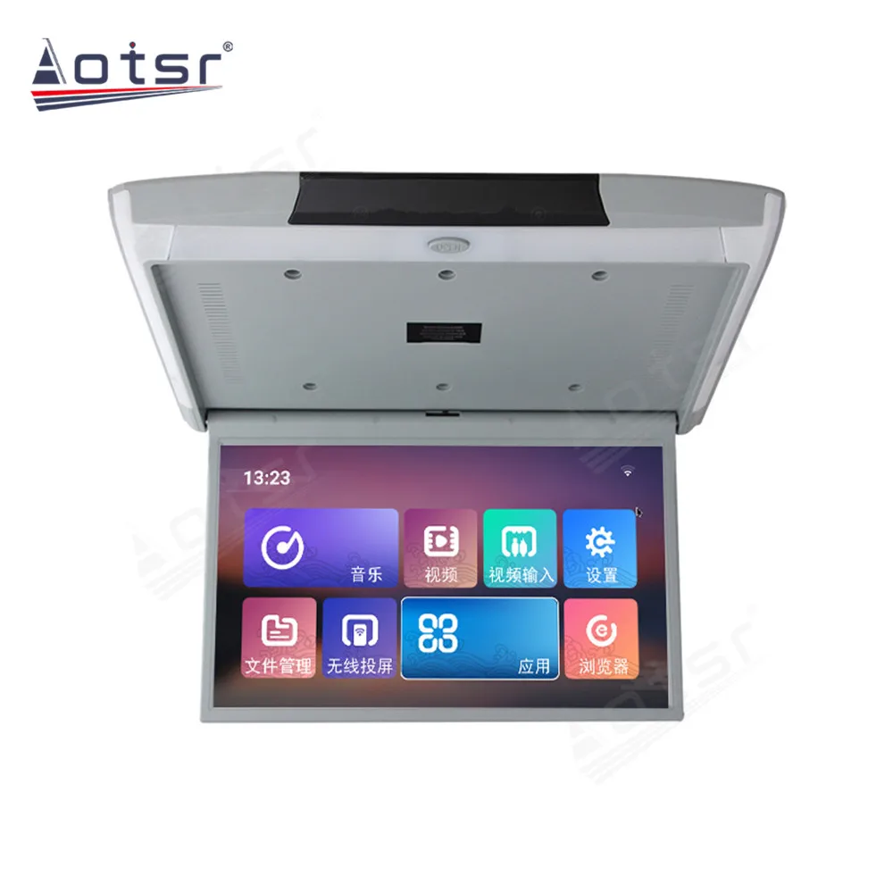 17.3 Inch Car Roof Monitor TV Flip Down 1080P Video HD Screen IPS Touch Button With 16-color Ambient Light SD HDMI FM Android 10