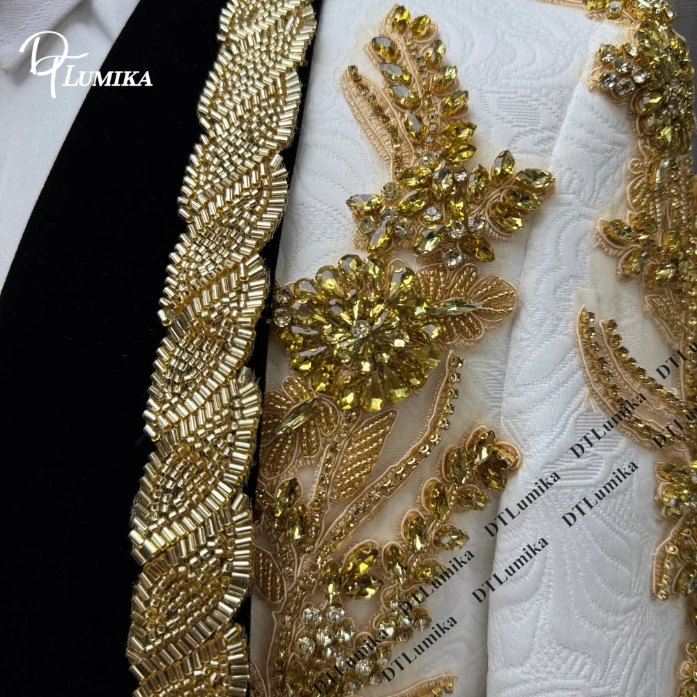DTLumika Luxurious Groom Suit for Wedding Gold Handmade Floral Beaded Men Three Piece Tuxedo Jacket Vest Pants Premium Suits