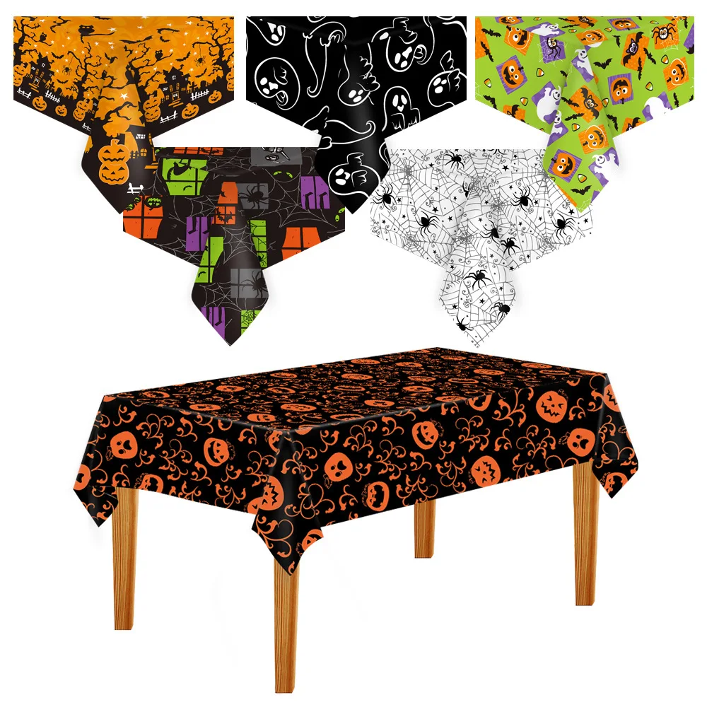 Halloween Decoration Tablecloth Pumpkin Spider Web Bat Plastic Table Cover Festival Party Home Table Decoration Supplies