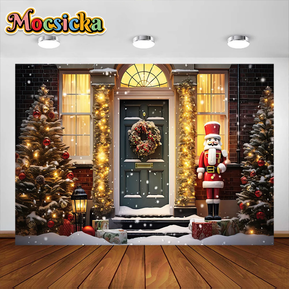 Christmas Photography Background Xmas Tree Garland Nutcracker Decoration Family Portrait Photo Background Studio Props Banner