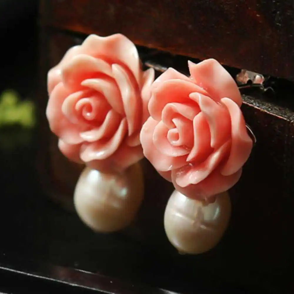 

2022 New Freshwater pearl pink coral flower earrings Cultured Holiday gifts Gift FOOL'S DAY Aquaculture Classic VALENTINE'S DAY