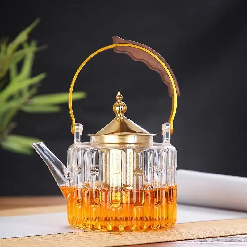 

1000ML Glass Tea Pot with Tea Infuser Teapot Gold Heat Resistant Water Kettle for Coffee Flower Tea Teapots Home Kitchen Teawear