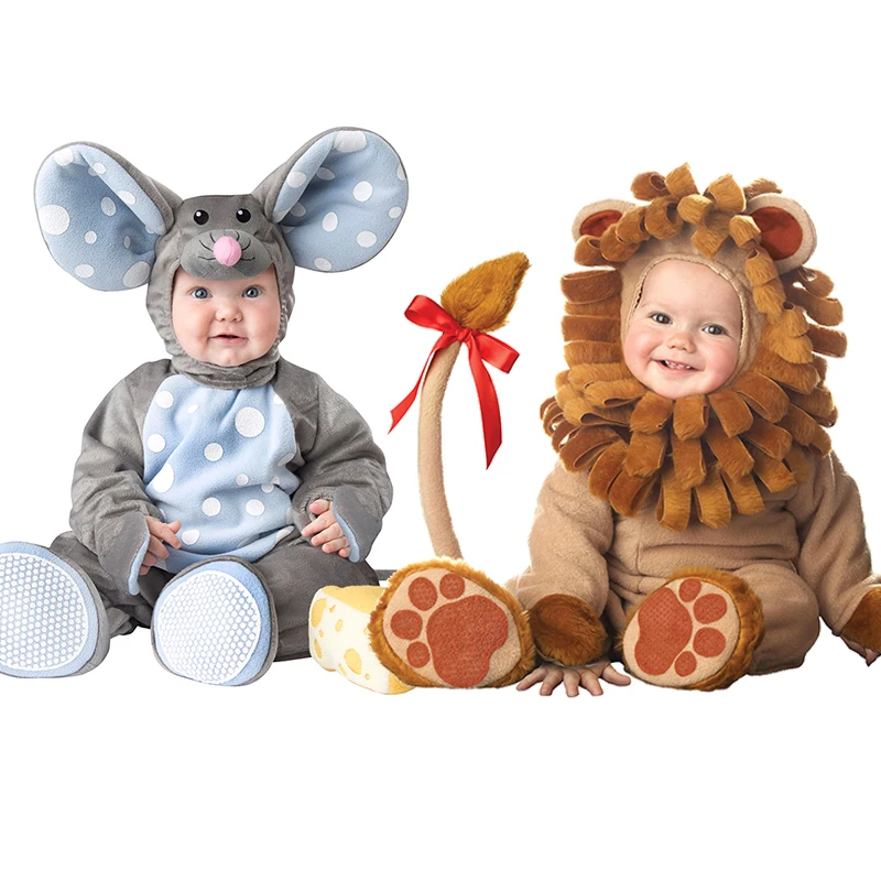 2025 New Arrival Unisex Animal Halloween Carnival Outfit Lion Cub Infant Dress Up Baby Lil Mouse One Piece Costume