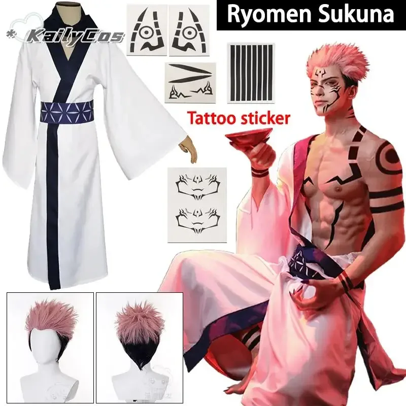 Riri 2025 Anime JJK Ryomen Sukuna Cosplay uniforme peluca tatuaje pegatina disfraz de Halloween para hombres adultos