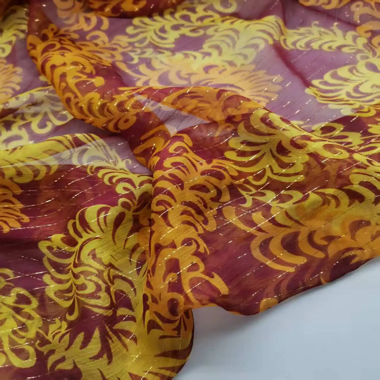 Metallic Bling Silk Georgette Shimmer Printed Qualified Shiny Silk Breathable Fabric