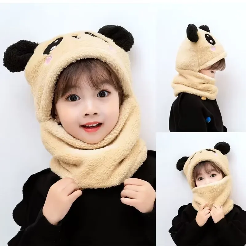 Baby hat ear cap Autumn and winter children\'s hat neck one super cute cute boy and girl panda pullover hat