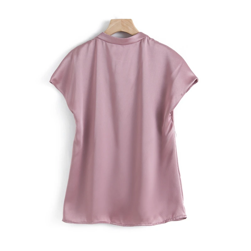 Camisa de Manga Corta Raglán con Cuello en V y Lazo Blanco, Nueva Colección 2026, Informal de Verano para Mujer, Satén Elástico, Versátil, Estilo y2k