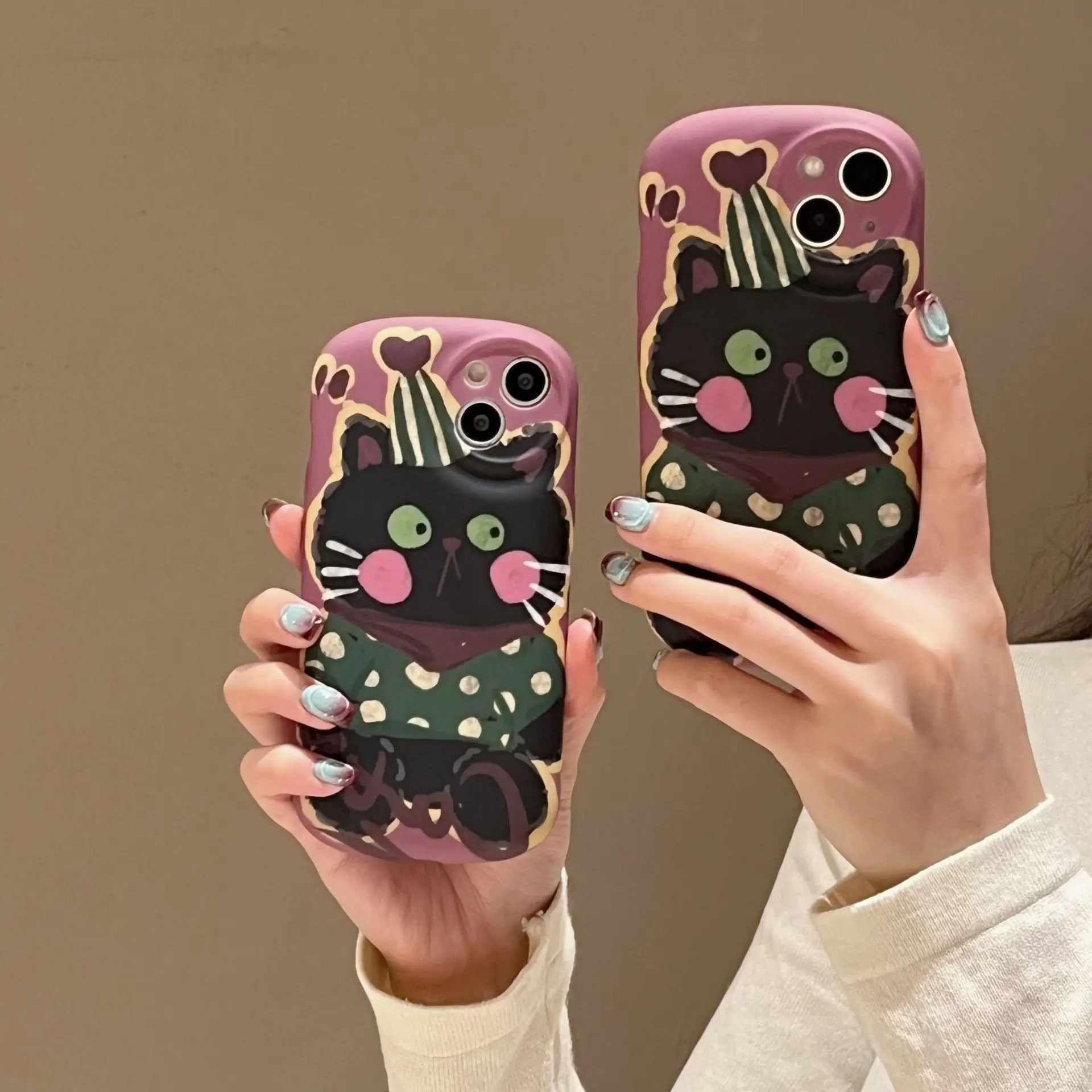 Retro black cat Graffiti funny kitten Phone Case For iPhone 16 15 14 13 12 11 Pro Max Case Cute Cartoon luxury shockproof Cover