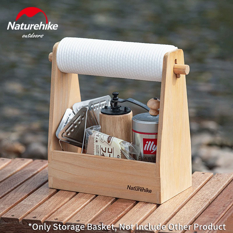 Naturehike Outdoor Storage Basket Ultralight 0.7kg Solid Wood Picnic Hand Basket Camping BBQ Tableware Accessories Storage Box