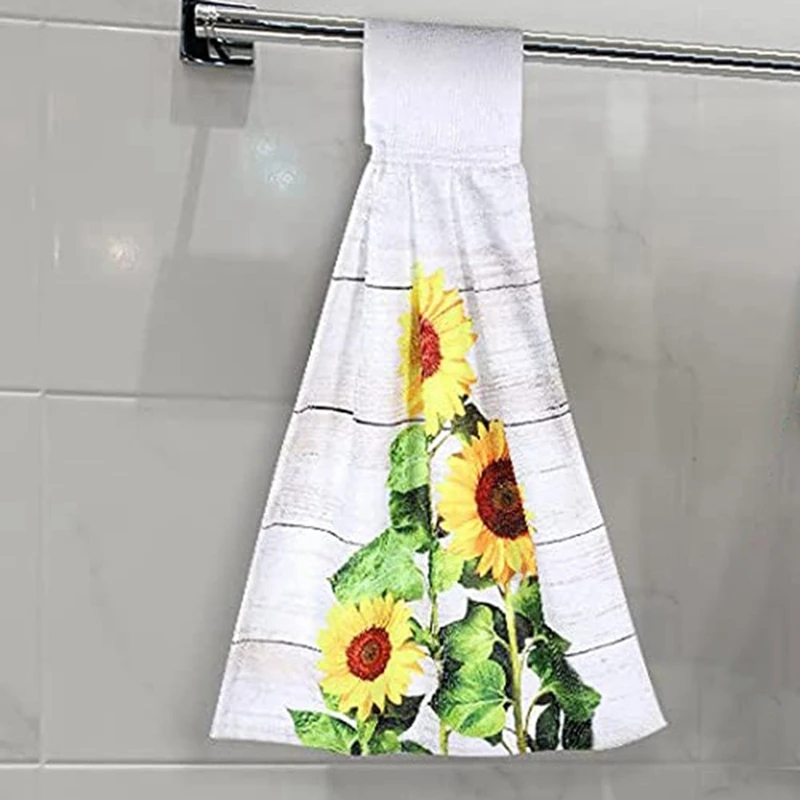 Hanging, Hand Towel, Double-Sided Absorbent Towel, Sunflower Print, Lint-Free Hand Towel, Bathroom Square Towel