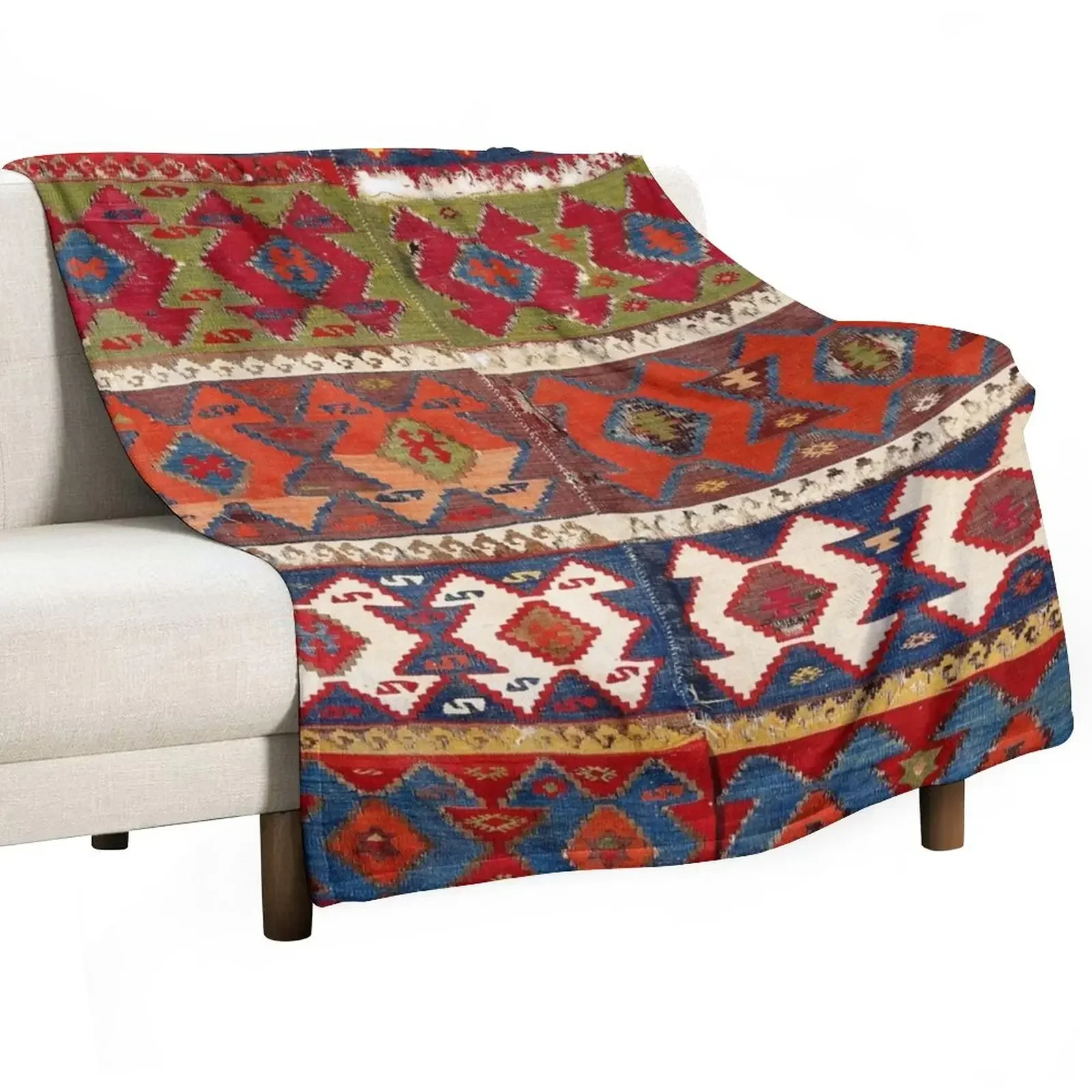 Mut Taurus Anatolian Kilim Print Throw Blanket Decoratives Vintage Moving Heavy Blankets