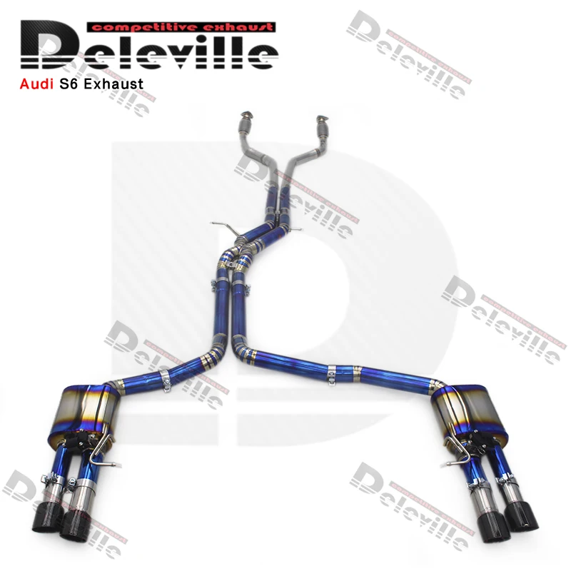 For Audi S6 S7 S8 Titanium Muffler Catback Exhaust Pipes With Valve Polished Surface Suitable Car Model Packed In Box