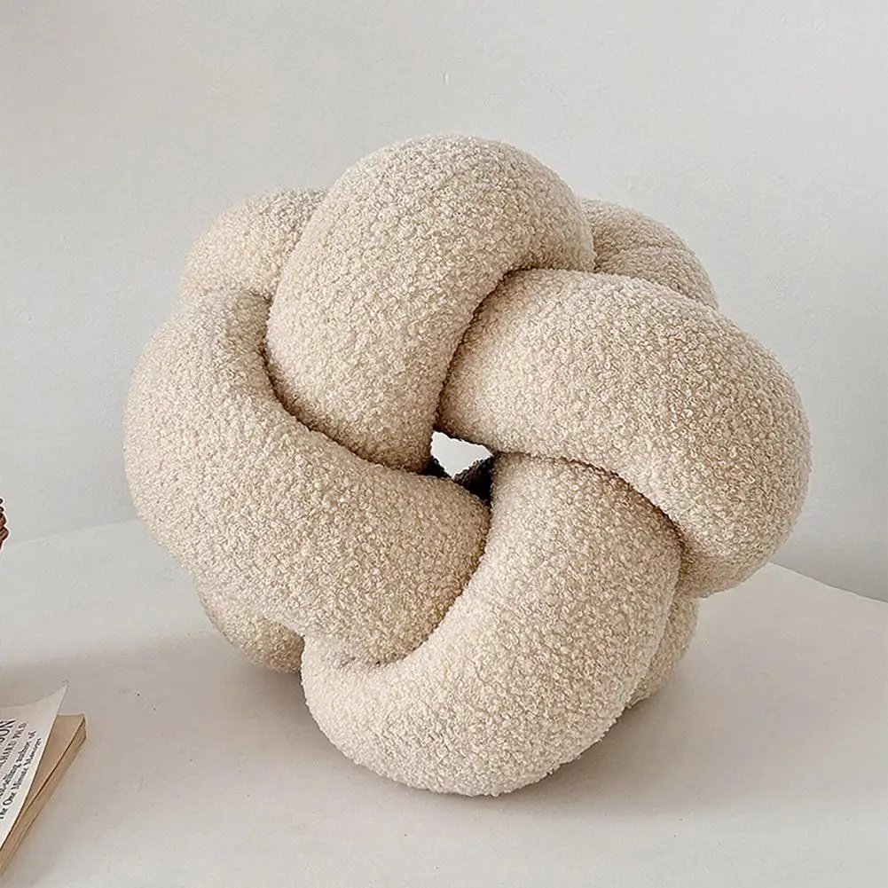 Hand knitted Decorative Pillow Plush Braided Knot Round Ball Throw Pillow for Sofa Couch Decor Soft Elastic Sleeping Companion