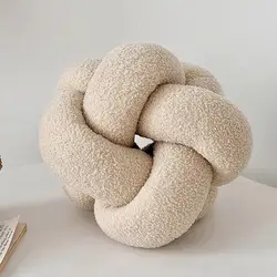Hand knitted Decorative Pillow Plush Braided Knot Round Ball Throw Pillow for Sofa Couch Decor Soft Elastic Sleeping Companion