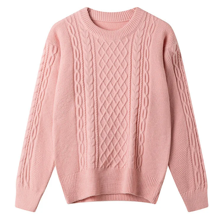 Autumn and Winter New Versatile Solid Color Knitted Sweater Round Neck Pullover Lazy Loose Women's Clothing