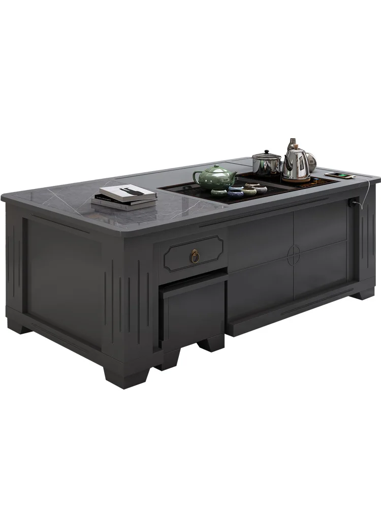 

Household Kung Fu Automatic lifting rock slab tea table Kettle integrated tray Solid wood multi-functional