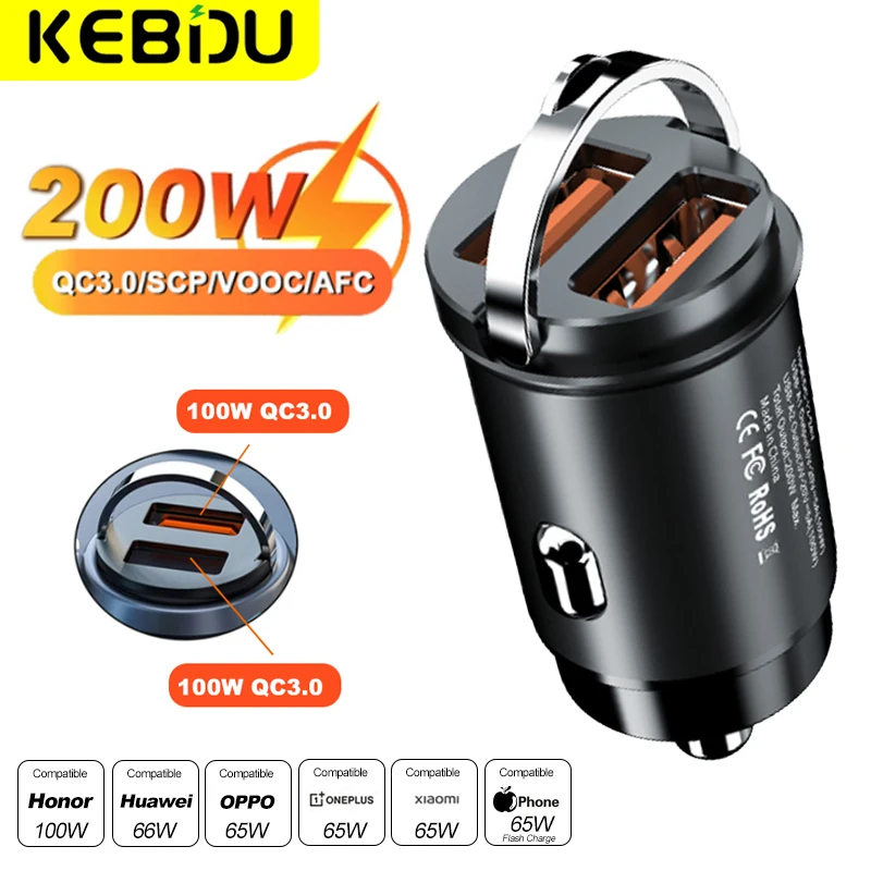 USB Car Charger Quick Charge 4.0 QC4.0 QC3.0 QC SCP 5A 200W PD Type C Fast Car Phone Charge For iPhone Xiaomi Mobile Phone BF