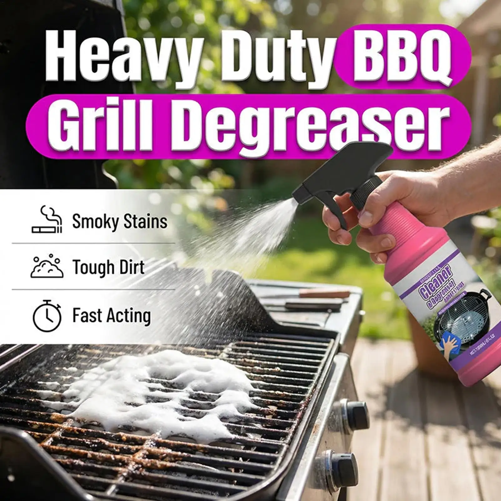 120ml Grill Cleaner Spray Multi-purpose Grease Remover with Sponge Cloth Grill Degreaser Spray for Countertops Range Hoods