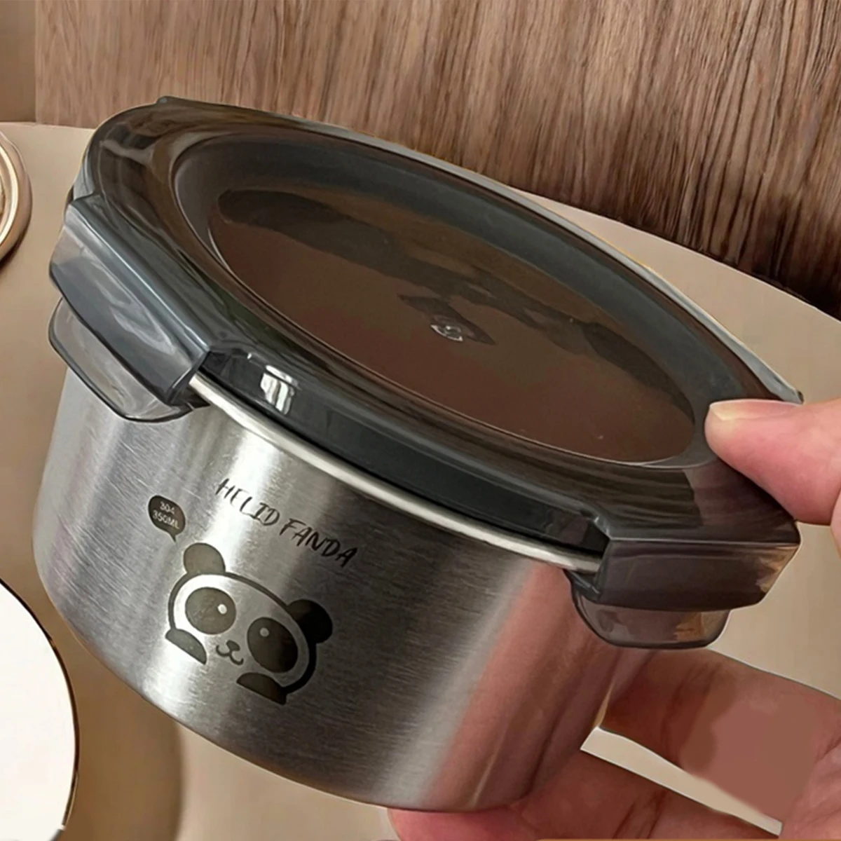 WORTHBUY Versiegelter Lunchbehälter mit Deckel, 304 Edelstahl, runde Lunchbox, Kühlschrank, Frischhaltebox, mikrowellen- und ofensicher – Detail 6