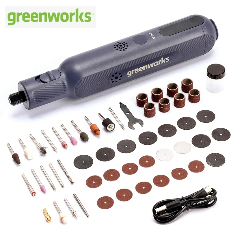 

Greenworks 8V Mini Cordless Electric Drill Grinder 80W Woodworking Drilling Engraving Pen Rotary Tool Set with 52 Accessories