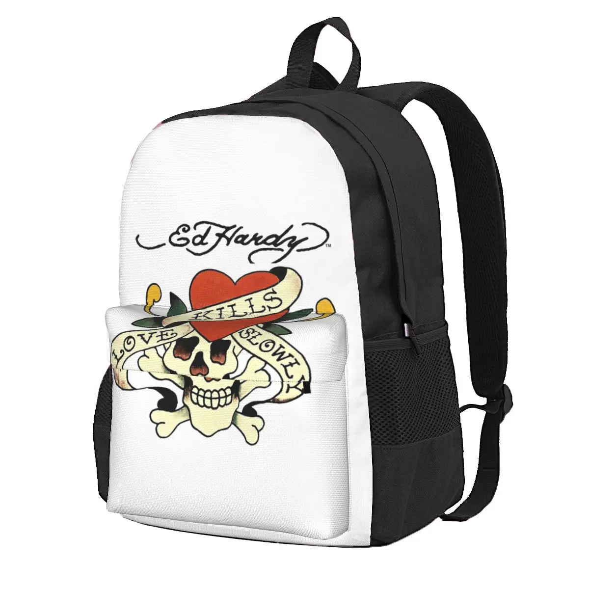 Ed Hardy Love Kills Slowly Student Backpack School Bag Hiking Travel Daypack for Men Women Fashion Bookbag Shoulder Bags
