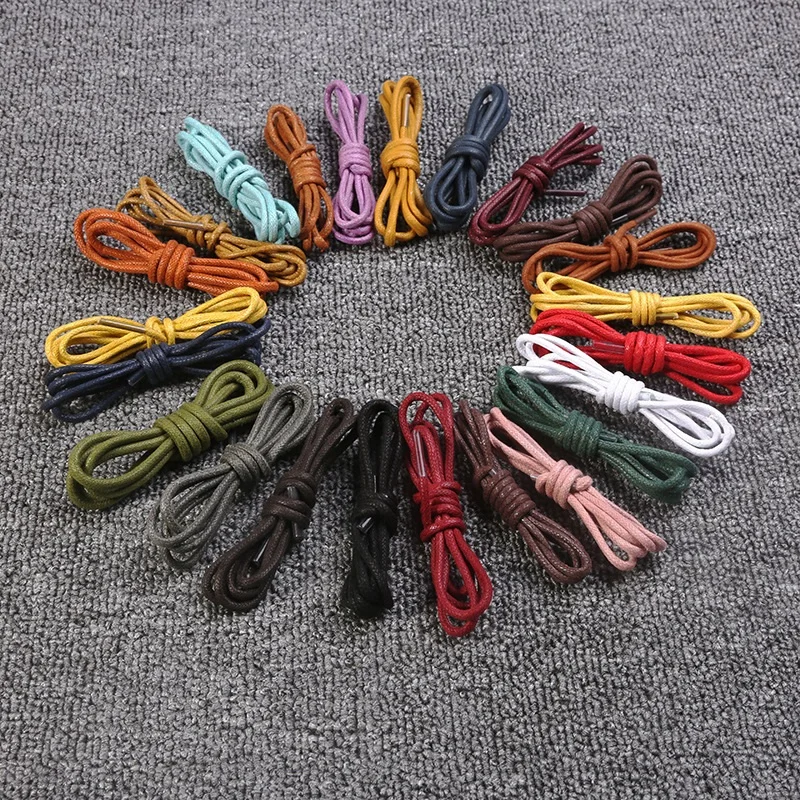 1Pair Cotton Waxed Leather Shoe Round Waxing Shoelaces Durable Polyester Shoelaces Boots Lace Waterproof Leather Shoelace18Color