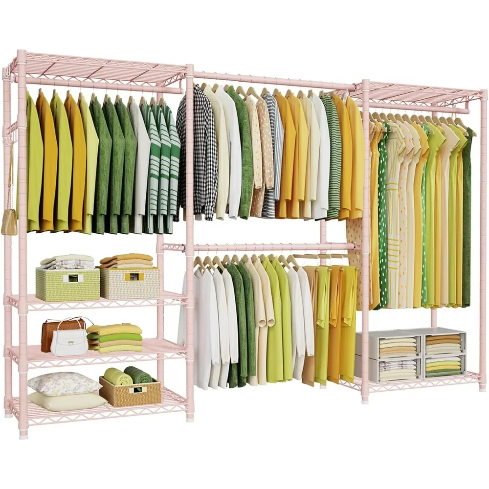 

E1 Heavy Duty Closet Garment Rack, 6 Tiers Adjustable Metal Freestanding Expandable Clothing Storage with 4 Hanger Rods, Easy t