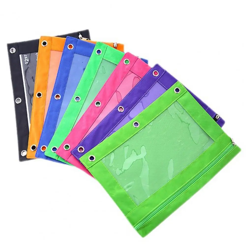 투명창이 있는 파일 가방, 다채로운 패브릭 바인더 파우치 (학교/사무용품 수납 가능, 3개 수납용)